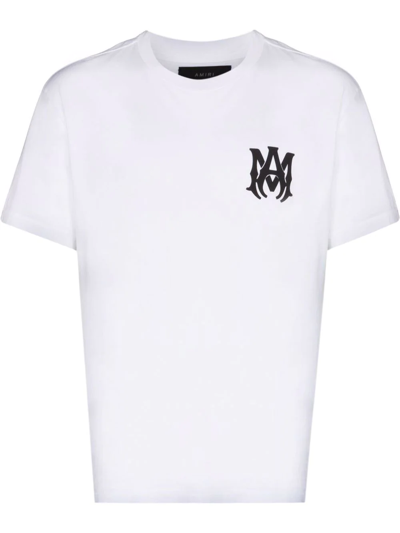 Amiri White Crewneck T-shirt With Logo Print On The Front And Logo Lettering On The Rear In Cotton Man