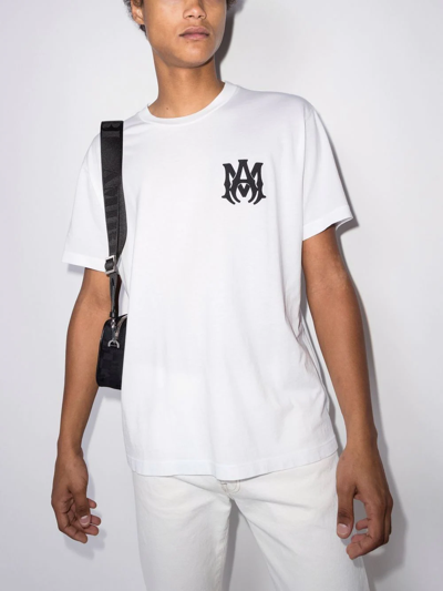 Amiri White Crewneck T-shirt With Logo Print On The Front And Logo Lettering On The Rear In Cotton Man In Weiss