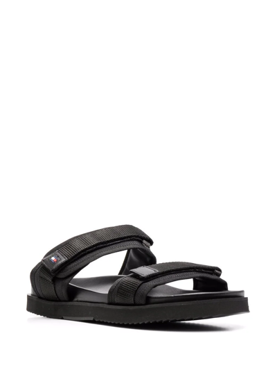 Shop Tommy Hilfiger Logo-plaque Touch-strap Sandals In Schwarz