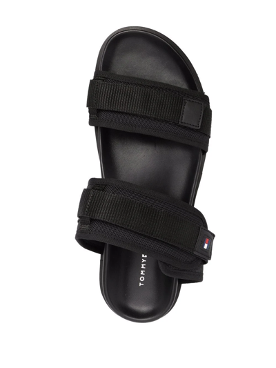 Shop Tommy Hilfiger Logo-plaque Touch-strap Sandals In Schwarz