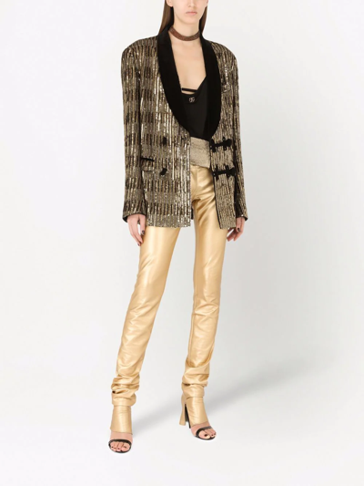 Dolce & Gabbana Sequin-embellished Shawl-lapel Jacket In Neutrals