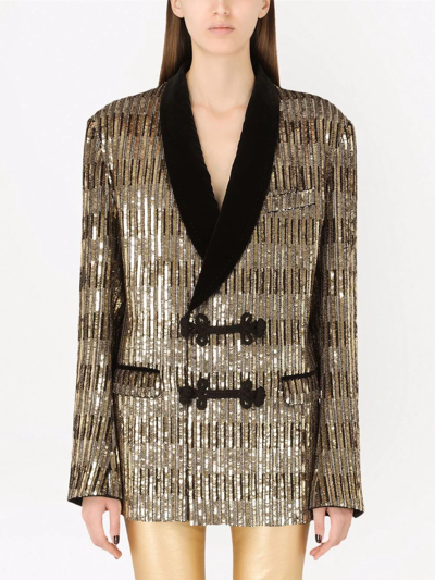 Dolce & Gabbana Sequin-embellished Shawl-lapel Jacket In Neutrals