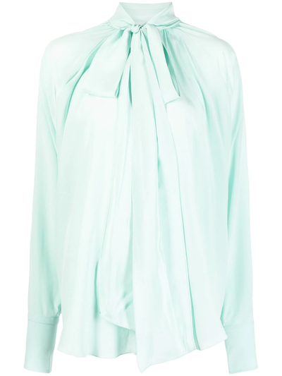 Shop Patou Pussy-bow Collar Blouse In Green