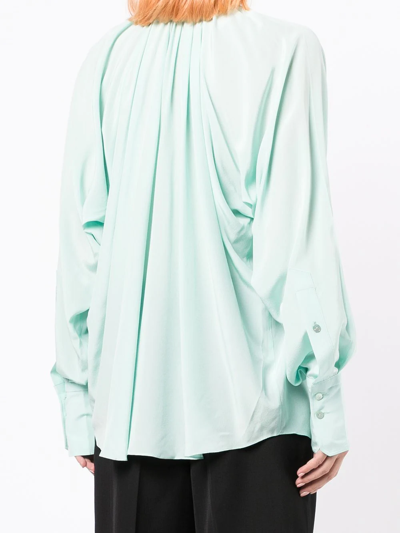 Shop Patou Pussy-bow Collar Blouse In Green
