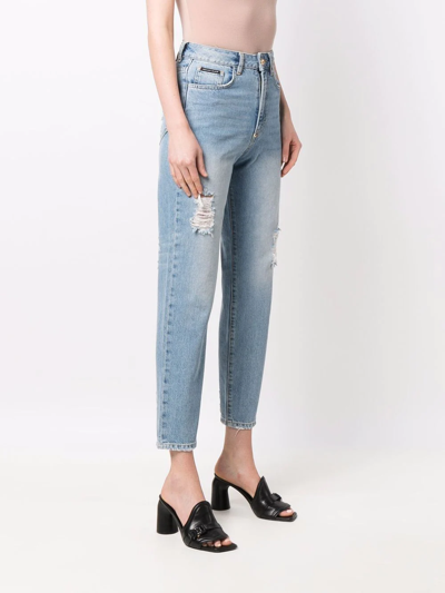 Shop Philipp Plein Cropped Boyfriend Jeans In Blau