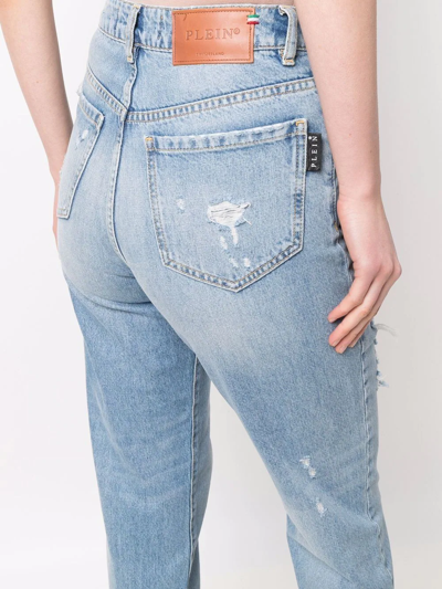 Shop Philipp Plein Cropped Boyfriend Jeans In Blau