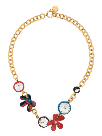 Shop Marni Floral Appliqué Chain Necklace In Gold