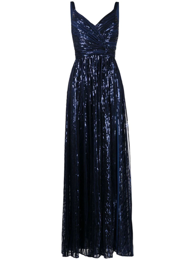 Shop Elie Saab Long Embroidered-design Gown In Blau