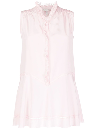 Shop Shiatzy Chen Silk Ruffle-detail Sleeveless Blouse In Pink