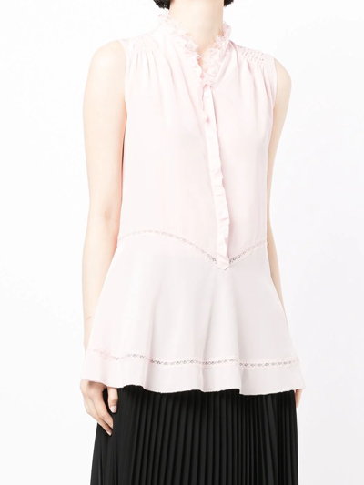 Shop Shiatzy Chen Silk Ruffle-detail Sleeveless Blouse In Pink