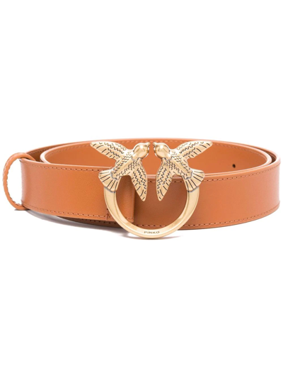 Shop Pinko Logo-buckle Leather Belt In Braun