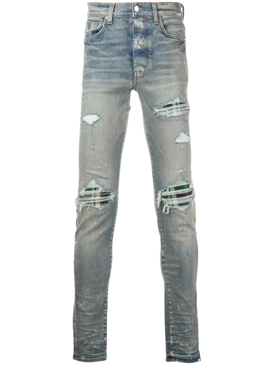 Shop Amiri Mx1 Distressed Skinny Jeans In Blue