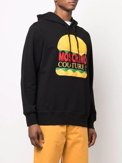 Shop Moschino Graphic-print Cotton Hoodie In Schwarz