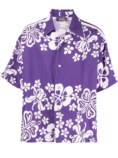 Shop Just Don Hawaiian-print Linen Shirt In Purple