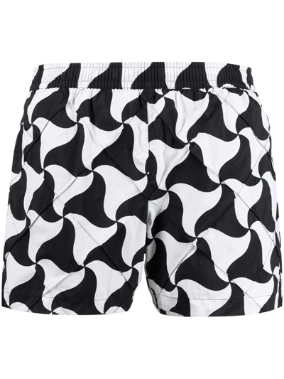 Shop Bottega Veneta Intreccio-print Quilted Swim Shorts In Weiss