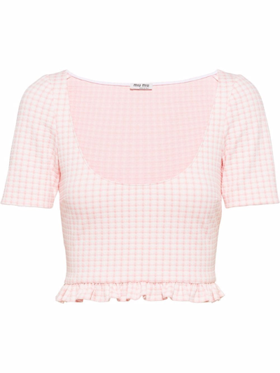 Shop Miu Miu Gingham-check Cropped Top In Pink