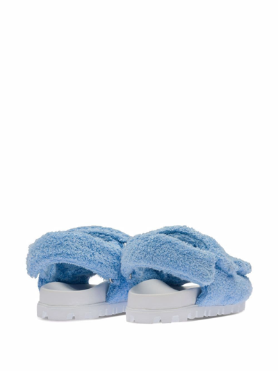 Shop Miu Miu Terry Cloth Touch-strap Sandals In Blue