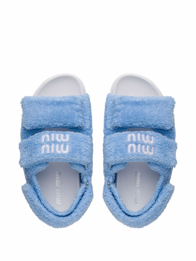 Shop Miu Miu Terry Cloth Touch-strap Sandals In Blue