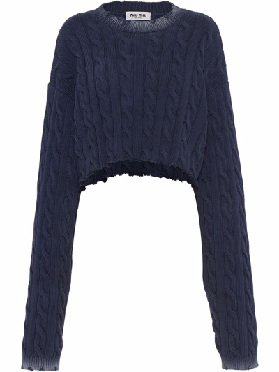 Miu Miu Women s Faded Cable knit Cotton Cropped Sweater In Black ModeSens