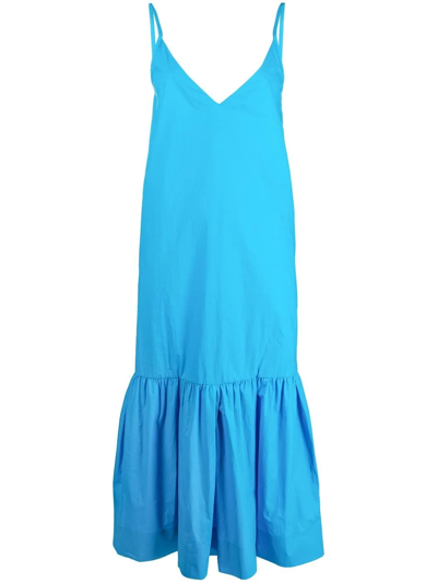 Shop Plan C Ruffle-hem Sleeveless Midi Dress In Blau