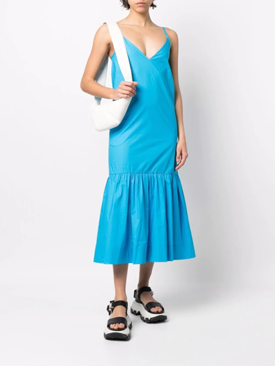 Shop Plan C Ruffle-hem Sleeveless Midi Dress In Blau