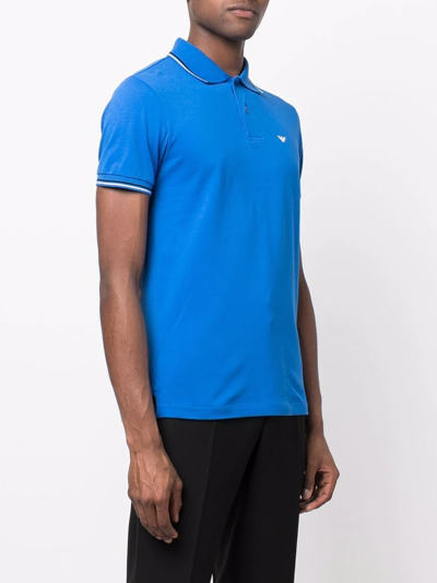 Shop Emporio Armani Logo-embroidered Polo Shirt In Blau