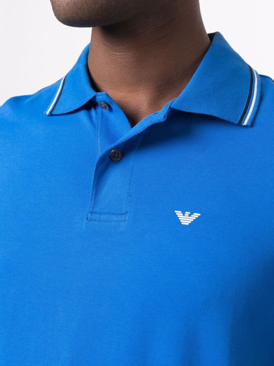 Shop Emporio Armani Logo-embroidered Polo Shirt In Blau