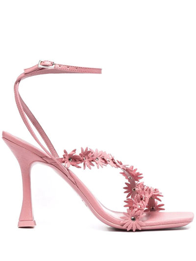 Shop By Far Poppy 105mm Floral-detail Sandals In Rosa