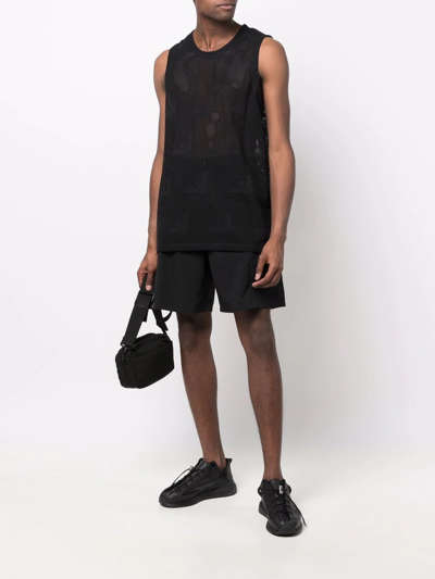 Shop Emporio Armani Logo-patch Mesh Tank Top In Schwarz