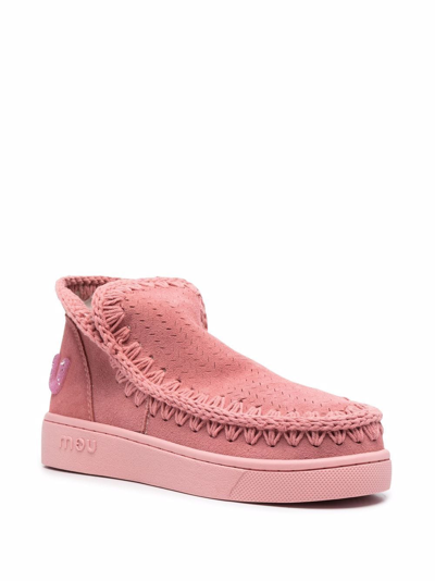 Mou Monochrome Suede Matching Glitter Logo Sneakers In Rosa