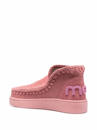 Mou Monochrome Suede Matching Glitter Logo Sneakers In Rosa