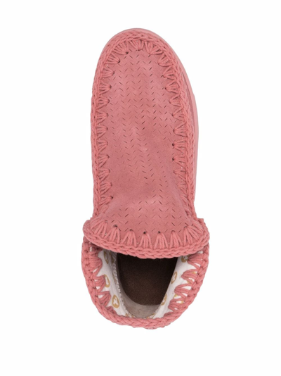 Mou Monochrome Suede Matching Glitter Logo Sneakers In Rosa