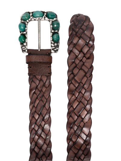 Shop P.a.r.o.s.h Zoe Embellished Leather Belt In Braun
