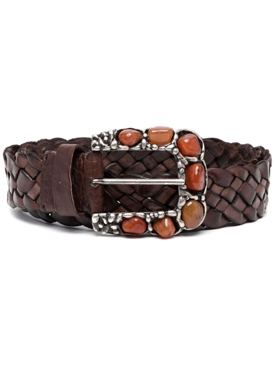Shop P.a.r.o.s.h Zoe Interwoven Embellished Leather Belt In Braun