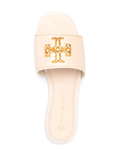 Shop Tory Burch Eleanor Leather Sliders In Neutrals