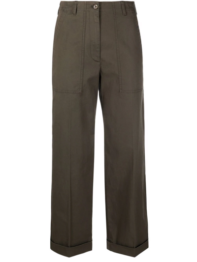 Shop Moncler Straight-leg Cropped Chino Trousers In Grün