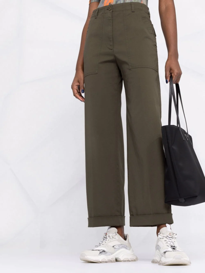 Shop Moncler Straight-leg Cropped Chino Trousers In Grün