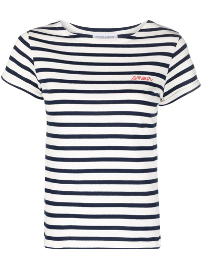 Shop Maison Labiche Organic-cotton Striped T-shirt In Weiss