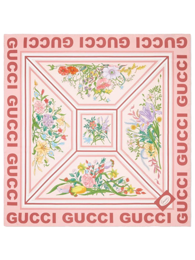 Shop Gucci Floral-print Silk Scarf In Rosa