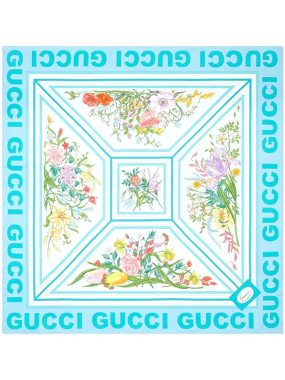 Shop Gucci Floral-print Silk Scarf In Blau