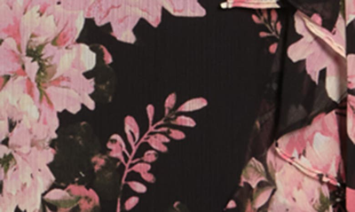 London Times Femme Floral Yoryu Ruffle Hem Dress In Black