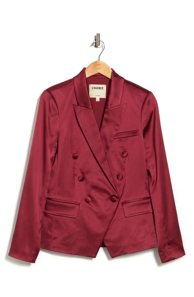 Shop Lagence Kenzie Satin Double Breasted Blazer In Earth Red