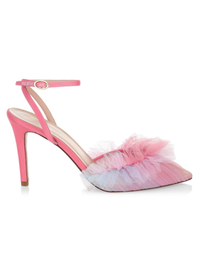 Andrea Wazen Franca Tulle Embellished Ankle-strap Pumps In Pink Degradee |  ModeSens