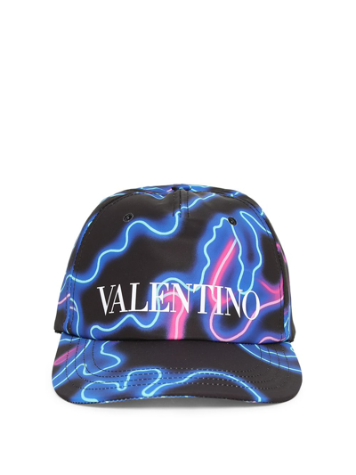 Shop Valentino Baseball Hat With Neon Print In Black