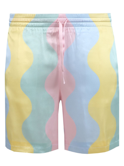 Shop Casablanca Silk Shorts With Drawstrings Casa Shell Wave In Multicolor