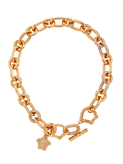 Shop Versace Women's Medusa Curve Goldtone & Crystal Chain Necklace