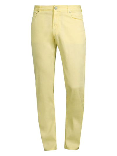 Shop Pt01 Men's Cotton & Linen Stretch Straight-leg Jeans In Yellow