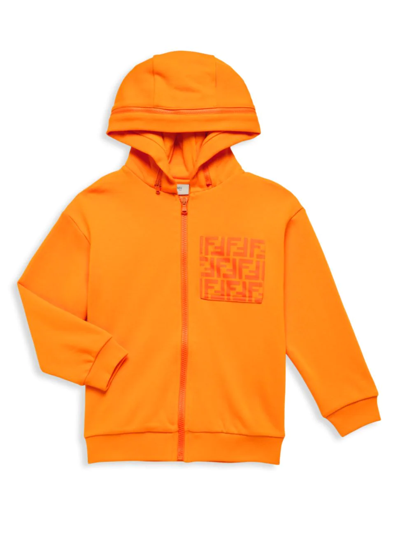 Shop Fendi Little Boy's & Boy's Monogram Print Zip-up Sweatshirt In Orange