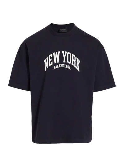 Shop Balenciaga Men's New York Logo T-shirt In Marine Blue White