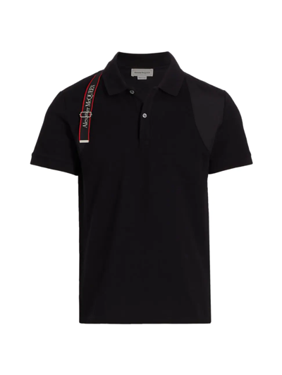 Shop Alexander Mcqueen Men's Logo Tape Harness Polo Shirt In Black